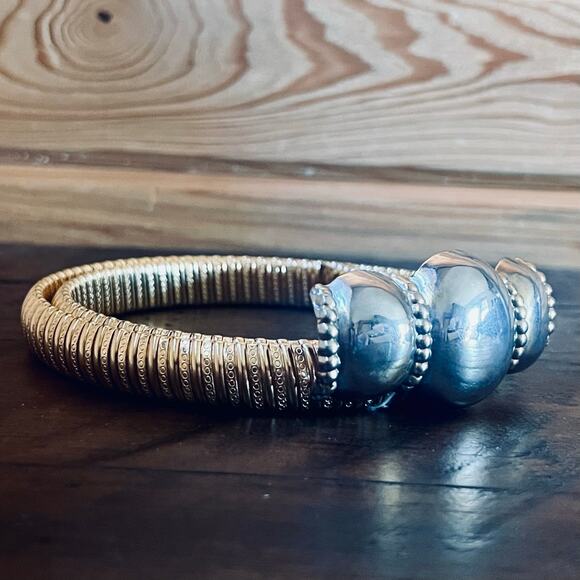 Vintage 80s Gold Rope Belt Two Tone Silver Clasp Waist Cinch Statement Day Lor main image 14